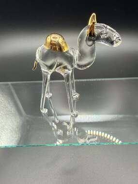 Murano Style Clear Glass Camel Figurine with Gold Accents